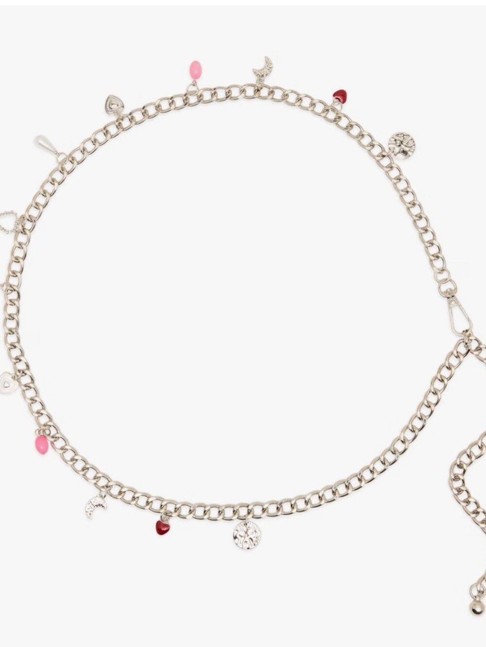 Beysey Johnson Silver Charm Chain Belt with Pink & Red Accents Nwt L/XL